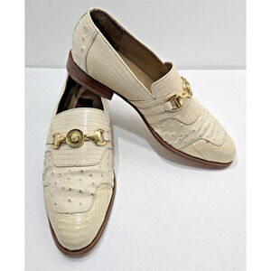 Giorgio Brutini Private Collection Cream Snakeskin/Ostrich Loafers Mens Sz 9.5 M